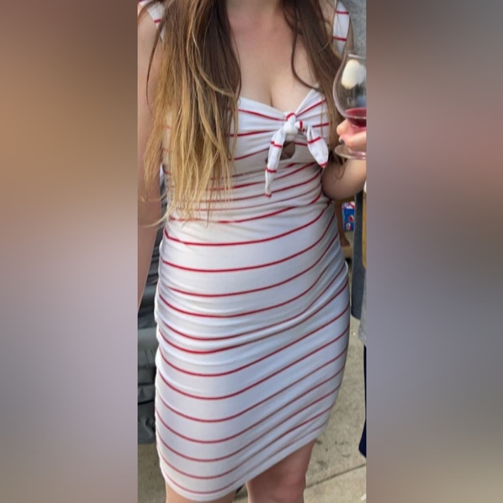 White, red-stripe Forever21 cutout dress